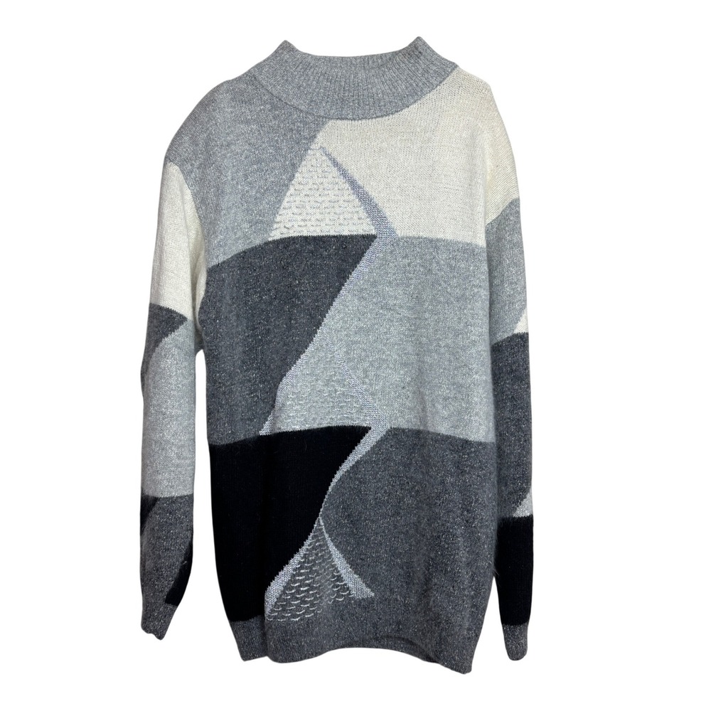 90s‎ Geometric Patchwork Mock Neck Sweater Women M Silk Angora Avant Garde Glam